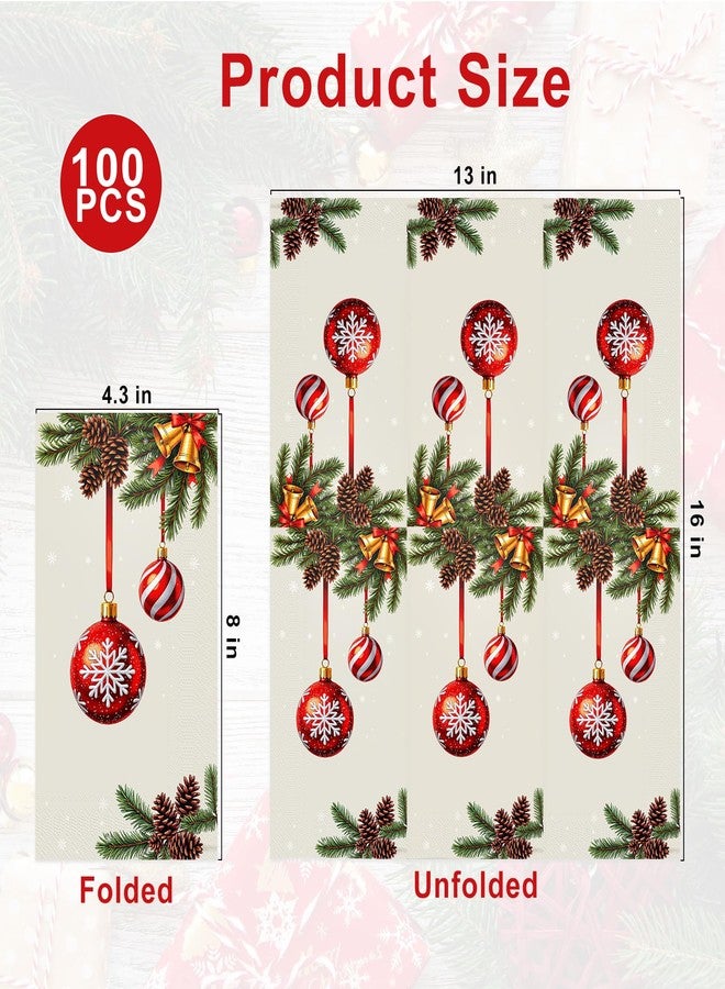 Tbsone Christmas Paper Napkins Disposable: Guest Dinner Hand Towels, Xmas Balls Design for Table Decor, Bathroom, Home, Kitchen, Holiday Cocktail Party (Christmas Classic) - Image 2
